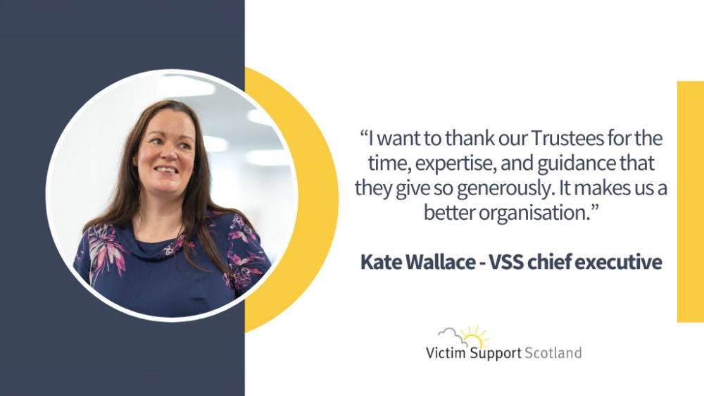 Graphic with quote from Kate Wallace, VSS chief executive, thanking Trustees for their support.